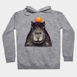 Capybara  Orange | Capy Yuzu | Capybara with Orange on Head | His Name - Gort | Portrait Hoodie